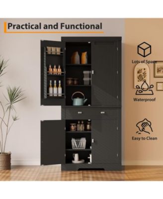 72" Kitchen Pantry Cabinet with Drawer, Doors and Shelves, Wood Farmhouse Storage Cabinet, Large Storage Cupboard for Living Room