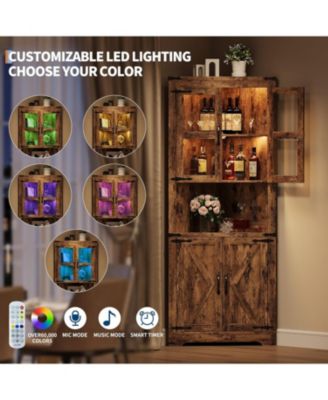 Corner Cabinet with Lights, 6-Tier Corner Storage Cabinet with Doors, Space Saver Shelf for Bathroom