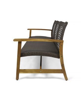 Acacia Wood Wicker Outdoor Sofa 3-Seater Patio Conversation Set