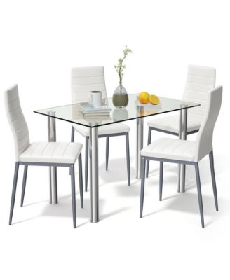 5 Piece Table Chair Dining Set Glass Metal Kitchen Furniture
