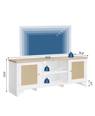 Rattan TV Stand Fits TVs up to 65 inches, Entertainment Center with Cabinets and Open Shelves