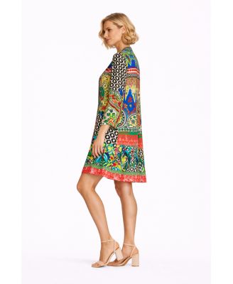 Women's Short Asymmetrical Dress with V-Neck and Mid-Length Sleeves