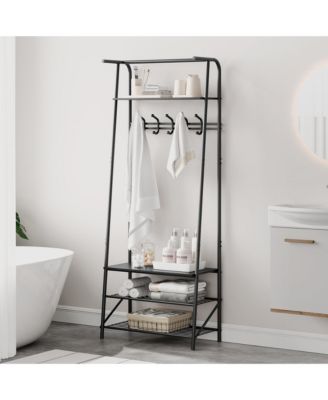 Hall Tree with 5 Hooks, 4-In-1 Entryway Coat Rack and Shoe Storage Bench