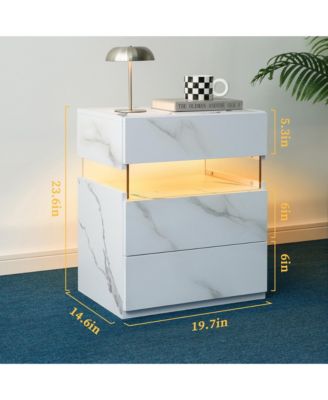 LED Nightstands with 3 Storage Drawers, Modern Bedside Tables with Acrylic Board LED Lights, End Table for Bedroom