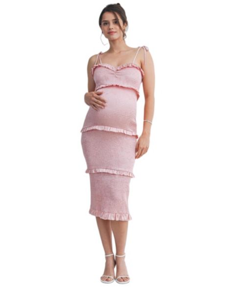 Женское платье Hello Miz Smocked Bodycon Midi with Ruffle Trim and Tie Straps, цвет: Персиковый