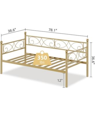 Daybed Frame, Metal Daybed with Floral Headboard, Heavy Duty Steel Slats Supports, Modern Twin Bed Frame for Living Room, Guest Room