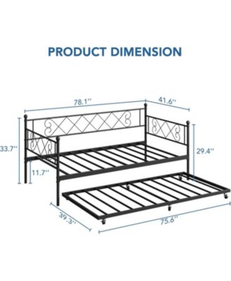 Metal Daybed with Trundle Bed, Modern Twin Size Sofa Bed with Steel Slat Support, Space Saving Daybed Frame for Guest Room, Living Room