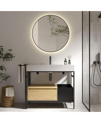 36'' Industrial Bathroom Vanity with White Artificial Stone Sink, Modern Freestanding Bathroom Vanity without Faucet