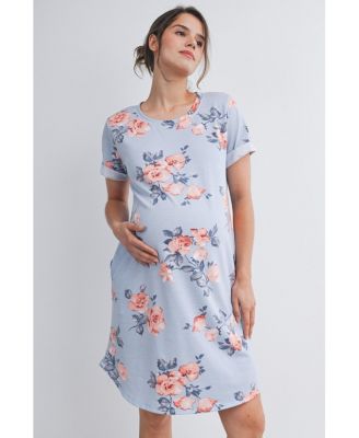 Maternity Floral Short Sleeve T-Shirt Dress with Pockets