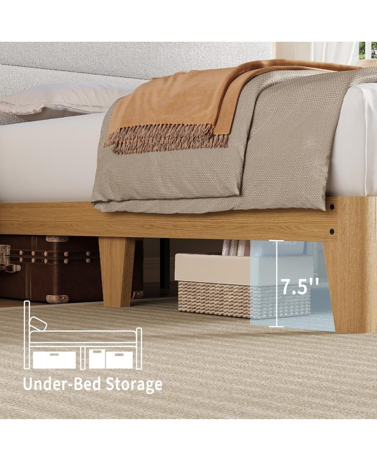 gaomon Queen Upholstered Bed Storage Headboard Led Boucle Platform Charging Station No Box Spring Easy Assembly