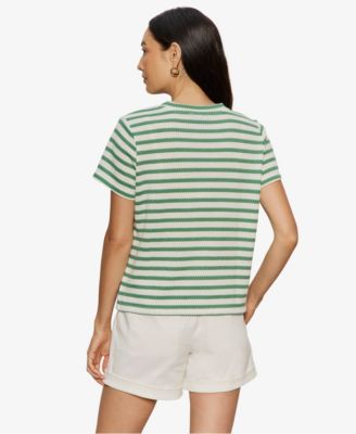 Petite Striped Crewneck Textured T-Shirt