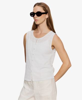 Women's Crewneck Button-Front Textured Top