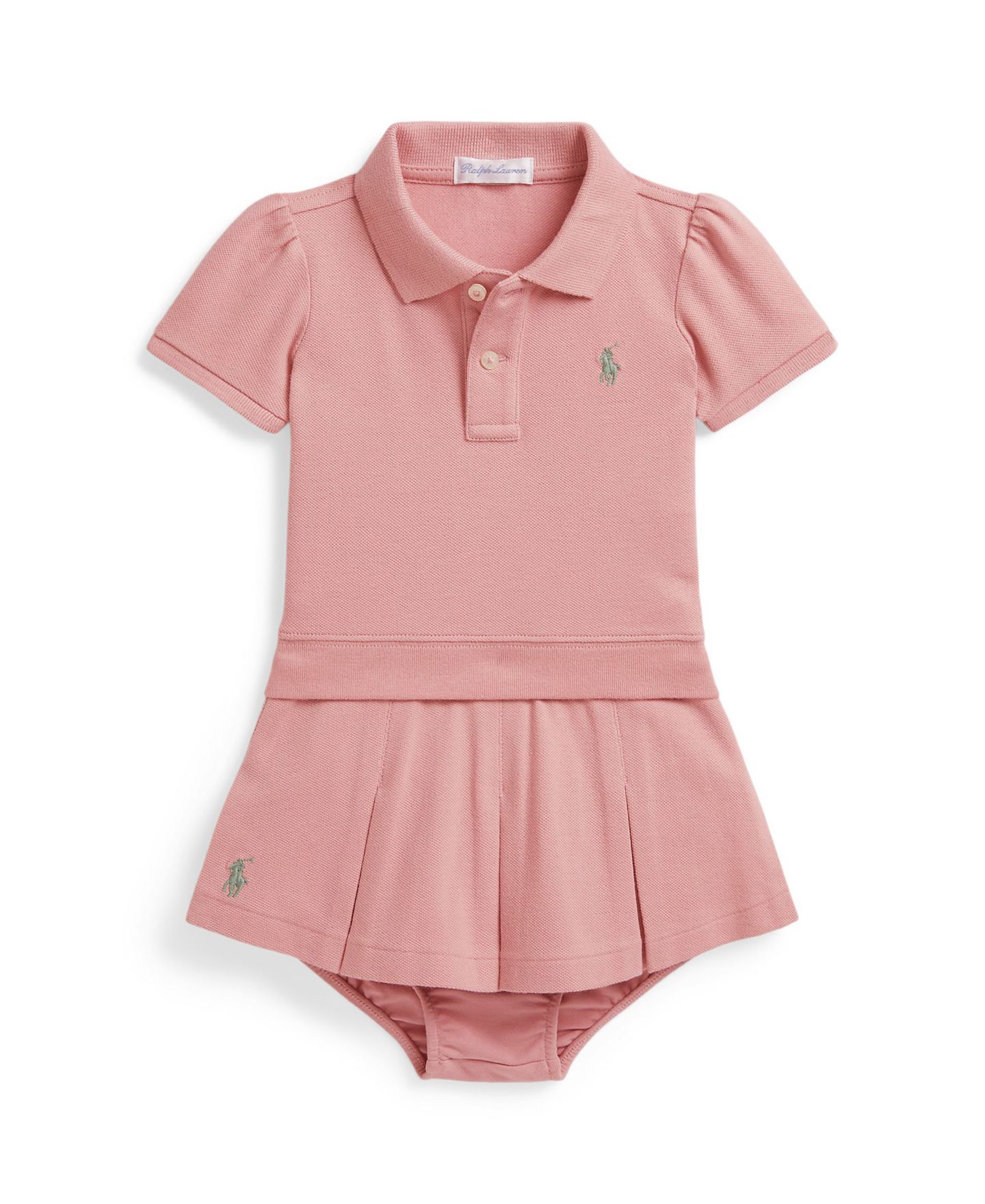 Детский комплект Polo Ralph Lauren для девочки: поло из сетки-стретч и юбка-шорты, цвет: Розовый — фото 1