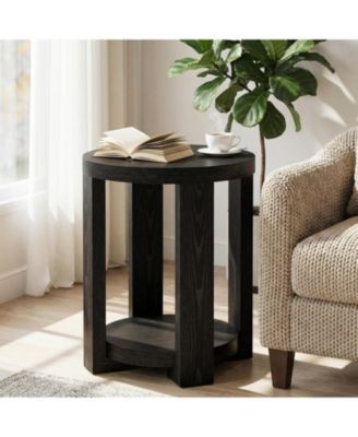 Round Side Table, 2-Tier End Table for Living Room & Bedroom