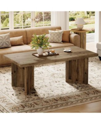 Wood Coffee Table, 47-Inch Farmhouse Rectangle Center Table