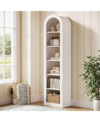 6-Tier Narrow Bookshelf, 74.8" Tall Arched Bookshelf, for Small Space, Home Office(2 PCS)