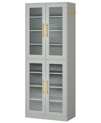 8-Tier Tall Shoe Storage with Acrylic Doors and LED Lights Set of 2, Organizer Rack with Adjustable Shelves and Hanging Hooks