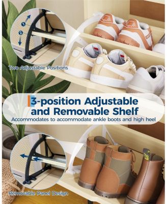 Rattan Shoe Cabinet Storage with 4 Flip Drawers and 2 Top Drawers Freestanding Shoe Organizer  Slim Shoe Rack Storage with Adjustable Shelves