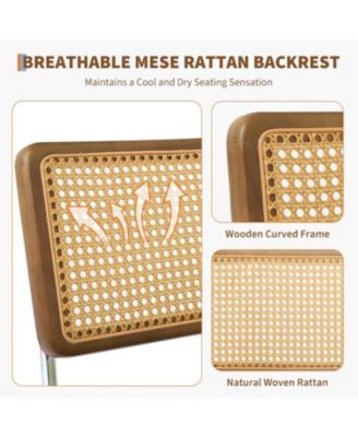 Rattan Dining Chairs Set of 2, Upholstered Boho Chairs with Solid Wood Frame