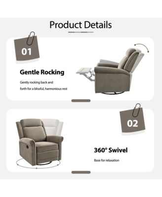 Velvet Swivel Rocking Chair, Modern Upholstered Glider Chair Adjustable Backrest Recline