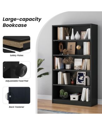 5 Shelf Modern Wood Bookshelf, 60 Inch Tall Display Bookcase with Adjustable Shelf, Book Storage Organizer for Home Office, Study Room