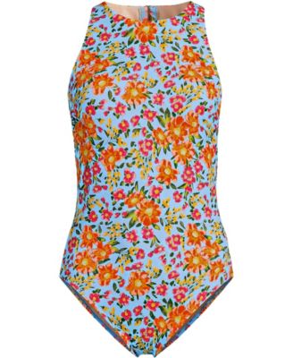Women's Long Tugless High Neck Portrait Back One Piece Swimsuit