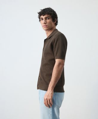 Men's Cotton Structured Knit Buttons Polo Shirt