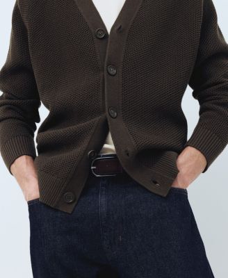Men's Medium Knit Microstructure Cardigan Sweater