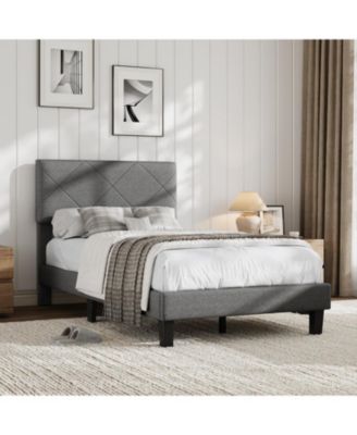 Noise-Free Upholstered Bed Frame –Platform with Diamond-Stitched Padded Headboard, Wooden Slats Support, Durable MDF, Easy Assembly