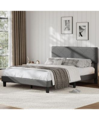 Noise-Free Upholstered Bed Frame –Platform with Diamond-Stitched Padded Headboard, Wooden Slats Support, Durable MDF, Easy Assembly