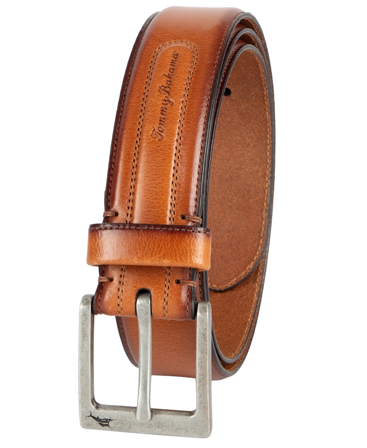 Tommy Bahama Men's Classic Casual Leather with Burnished Edges Belt