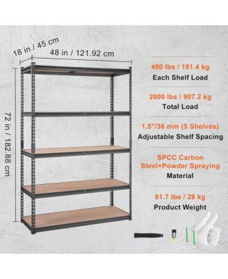 Storage Shelving Unit, 5-Tier Adjustable Metal Storage Shelves, Heavy Duty Organizer Rack for Pantry, Basement, 18" D x 48" W x 72" H