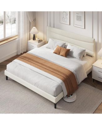 Bed Frame with Headboard, Upholstered Platform Bed Frame with Sturdy Wood Slats Support, No Box Spring Needed, Easy Assembly