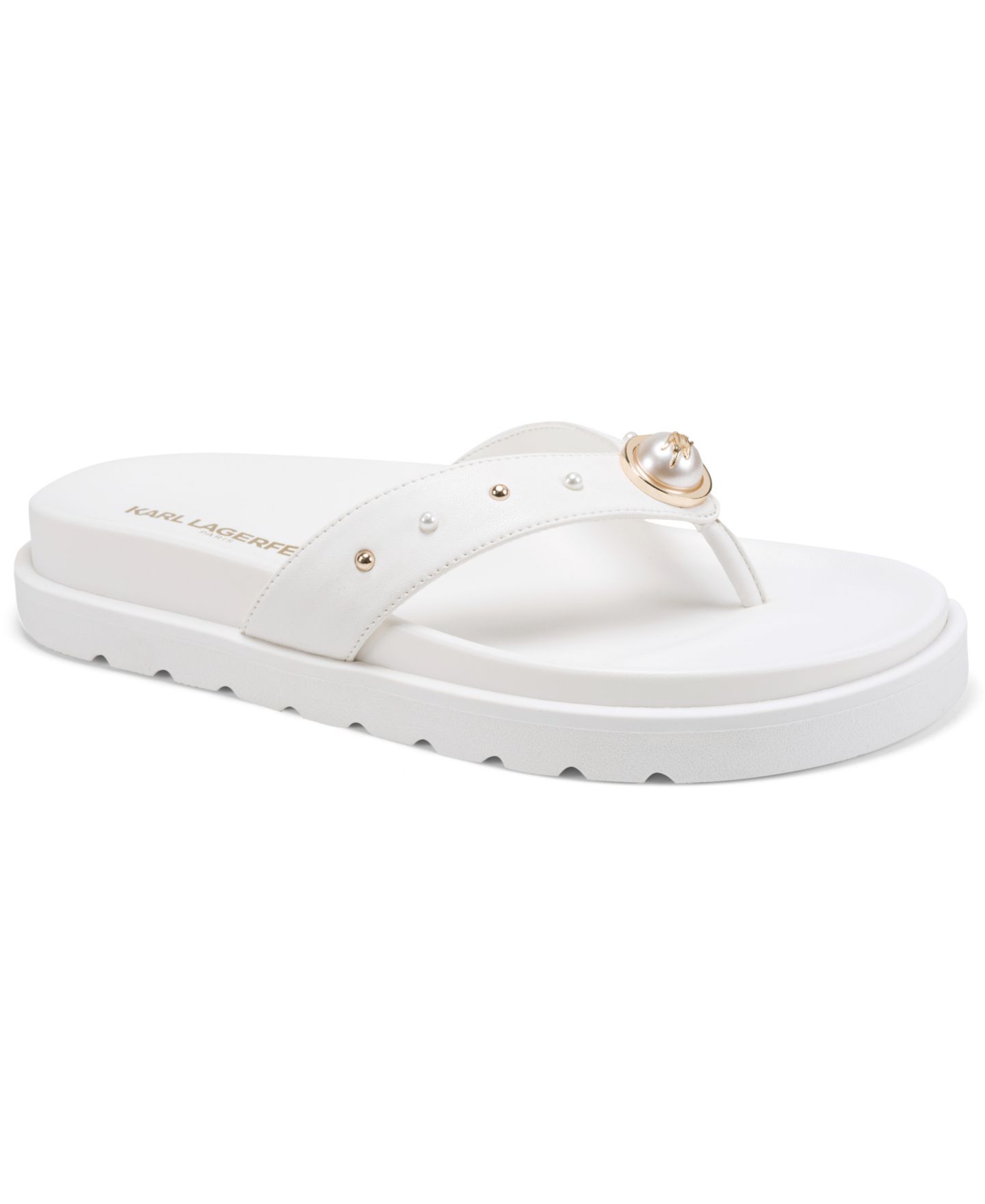 Женские сандалии KARL LAGERFELD PARIS Hayze Pearl Flip Flop, цвет: Яркий белый гладкий — фото 1