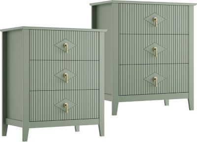 Mid-Century Modern Nightstand, 27.5" Wide Dresser with 3 Drawers, 150LB Strong Wood Bedside Table w/Metal Handle & Anti-Tip Kit, for Bedroom