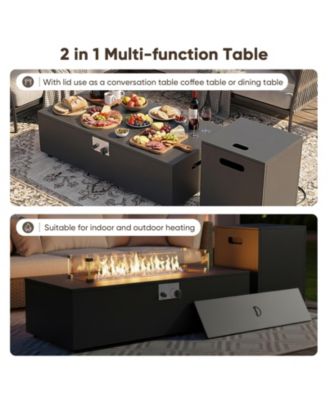 2-Piece Outdoor Fire Table Set 42.9 Inch Rectangle Gas Firepit with Tank Cover