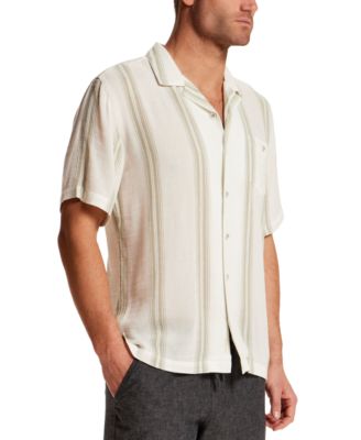 Men's Short-Sleeve Button-Down Cotton Airtex Vertical Stripe Shirt