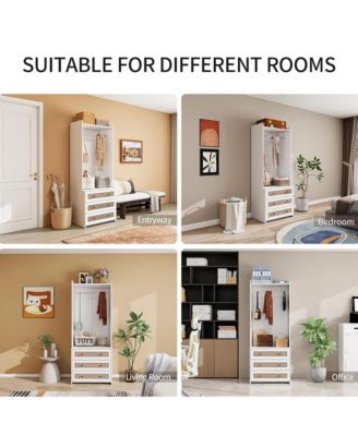 Wardrobe - Freestanding Closet Organizer with 3 Wood Drawers and Hanging Rod for Living Room, Bedroom Organizer