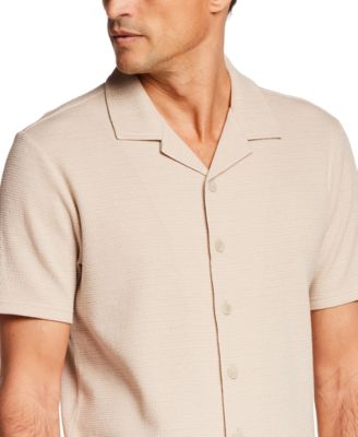 Men's Short-Sleeve Button Down Variegated Microstripe Coatfront Knit Shirt