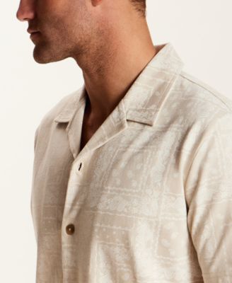 Men's Short-Sleeve Button-Down 100% Cotton Bandana Coatfront Knit Shirt