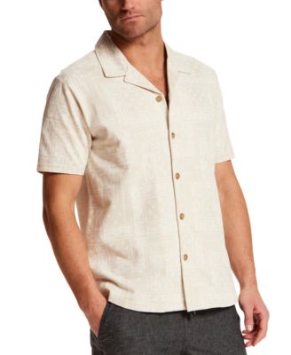 Men's Short-Sleeve Button-Down 100% Cotton Bandana Coatfront Knit Shirt
