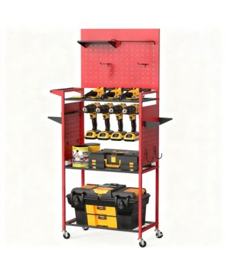 Large Pegboard Tool Organizer Cart with 3-Tier Shelves for Garage and Home