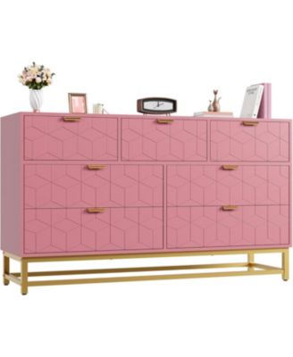 7 Drawer Dresser for Bedroom, 53.5” Large Dresser with Metal Legs, Modern Chest Organizer with Wide Storage, Chest of Drawers for Bedroom