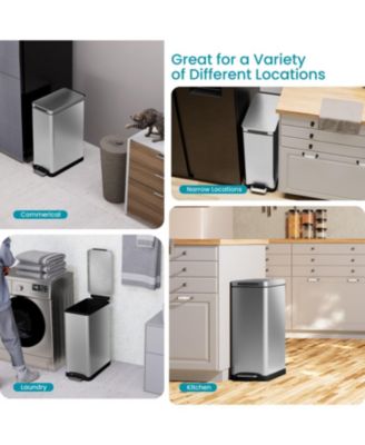 12 Gallon Slim Stainless Steel Kitchen Trash Can with Step Pedal and Soft Close Lid