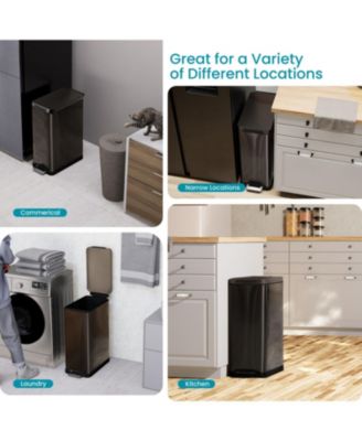 12 Gallon Slim Kitchen Trash Can with Soft Close Lid, Removable Liner, and Bag Tuck Band, Slate Blue