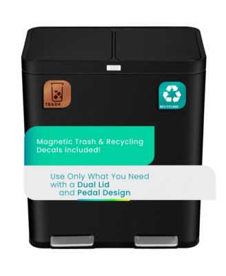 16 Gallon Stainless Steel Kitchen Trash and Recycling Can with CleanAura Odor Control and Soft Close Lids