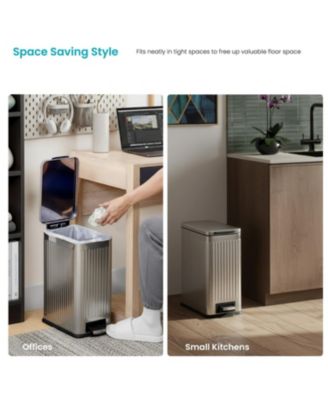 4 Gallon Slim Stainless Steel Kitchen Trash Can with Reeded Pattern, Step Pedal and Soft Close Lid