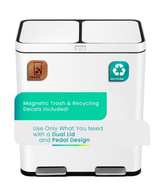 16 Gallon Stainless Steel Kitchen Trash and Recycling Can with CleanAura Odor Control and Soft Close Lids