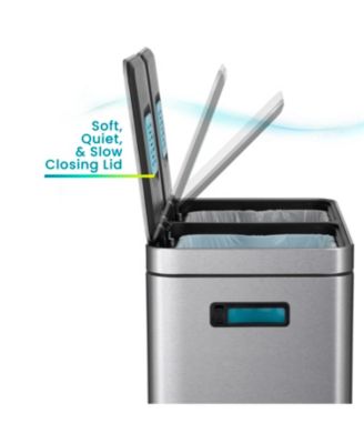 16 Gallon Stainless Steel Kitchen Trash and Recycling Can with CleanAura Odor Control and Soft Close Lids