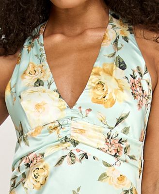 Juniors' Floral Halter-Neck Maxi Dress